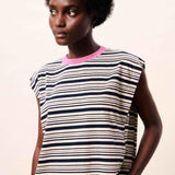 STRIPED TEE W/CONTRAST NECK