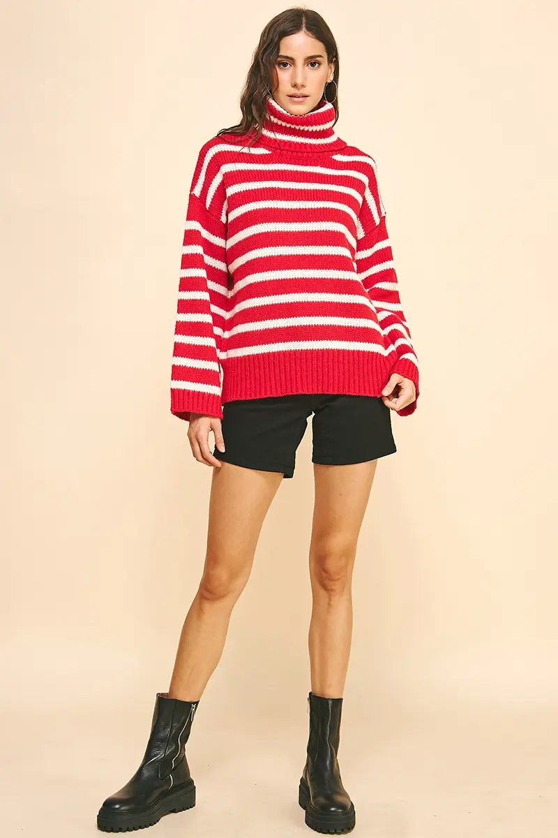 STRIPE TURTLE NECK SWEATER