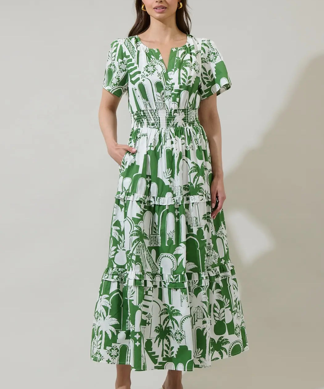 NALA CITY POPLIN TIERED MAXI DRESS