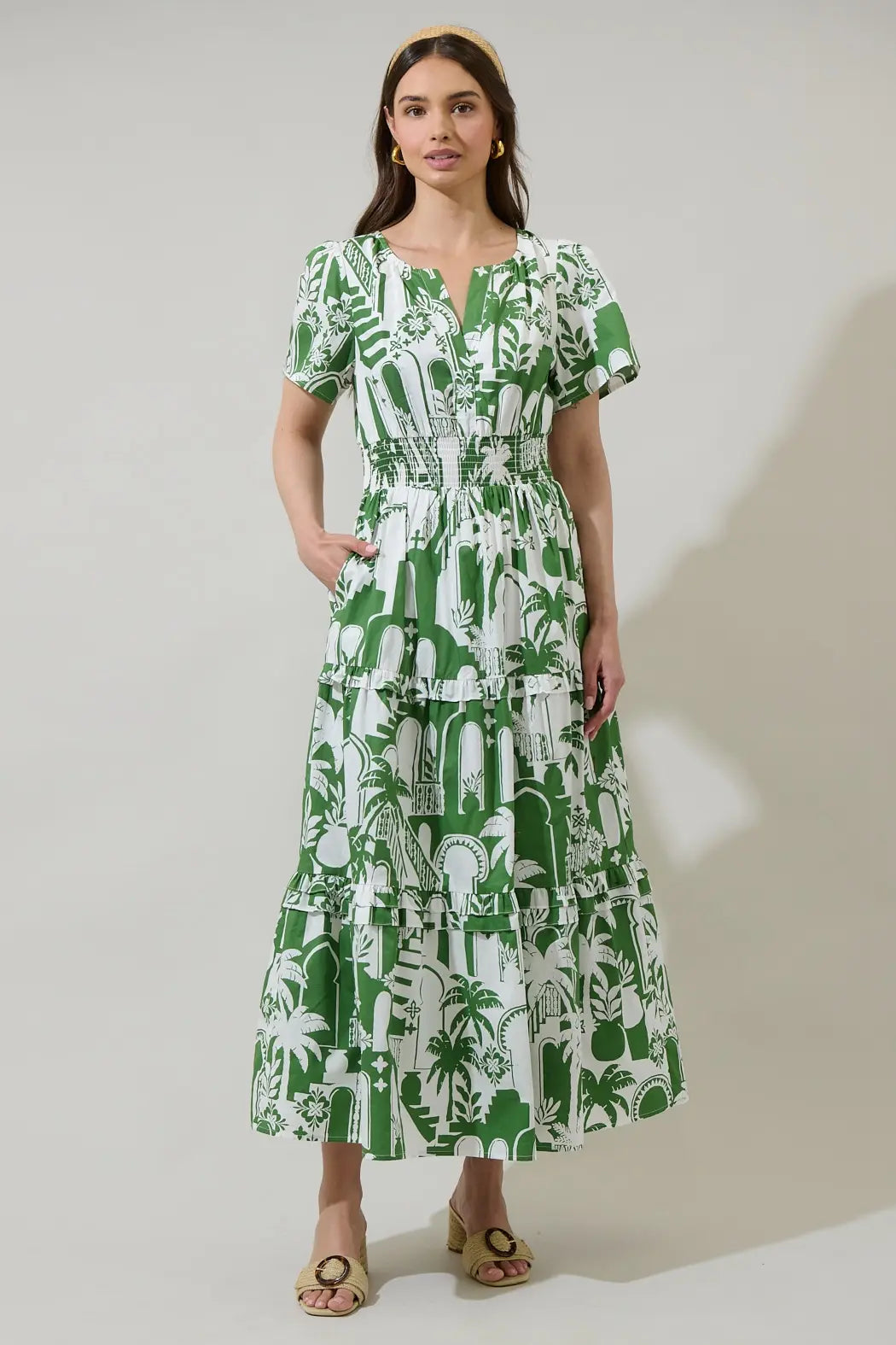 NALA CITY POPLIN TIERED MAXI DRESS
