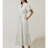 ALIYA STRIPED BUTTON UP MIDI DRESS