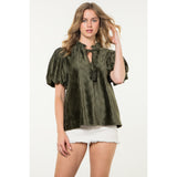 PUFF SLEEVE VELVET TOP