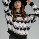 ROUND NECK SCALLOP STRIPE SWEATER