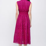 Magenta Eyelet Midi Dress