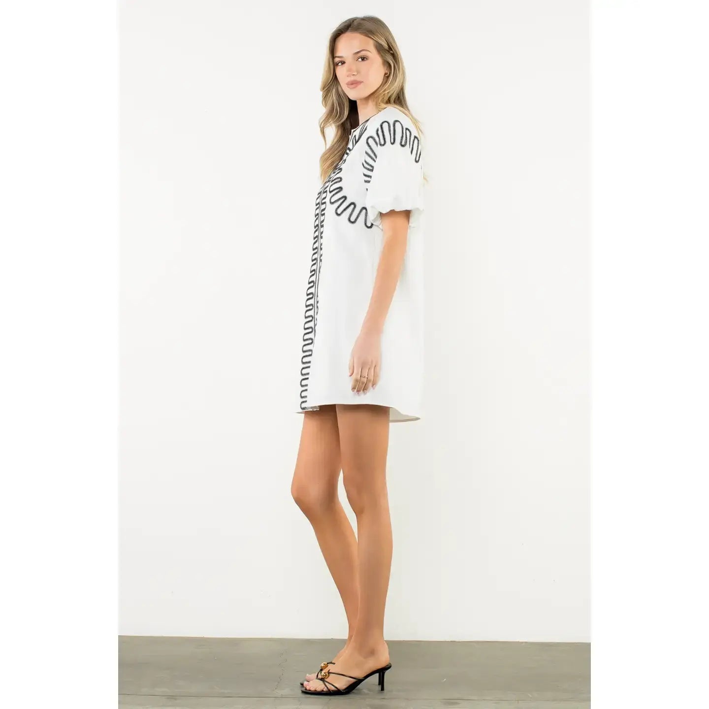 PUFF SLEEVE EMBROIDERED DRESS