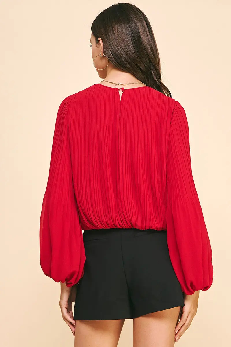ACCORDIAN PLEATED LSLV TOP W/ELASTIC WAIST
