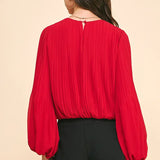 ACCORDIAN PLEATED LSLV TOP W/ELASTIC WAIST