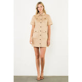 UTILITY POCKET BUTTON FRONT MINI DRESS