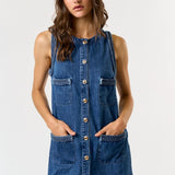 SLVLESS DENIM DRESS W/BRAIDED DETAIL