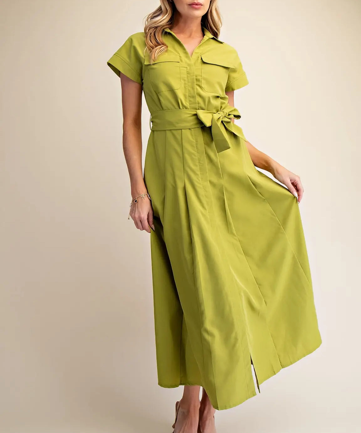 FRONT POCKET BUTTON DOWN MIDI DRESS