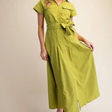 FRONT POCKET BUTTON DOWN MIDI DRESS