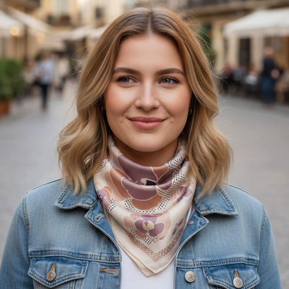 FLOWER PRINT SILKY BANDANA SCARF