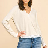 VNECK BUTTON DOWN COMBO TOP