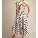 SSLV VNECK STRIPED MIDI