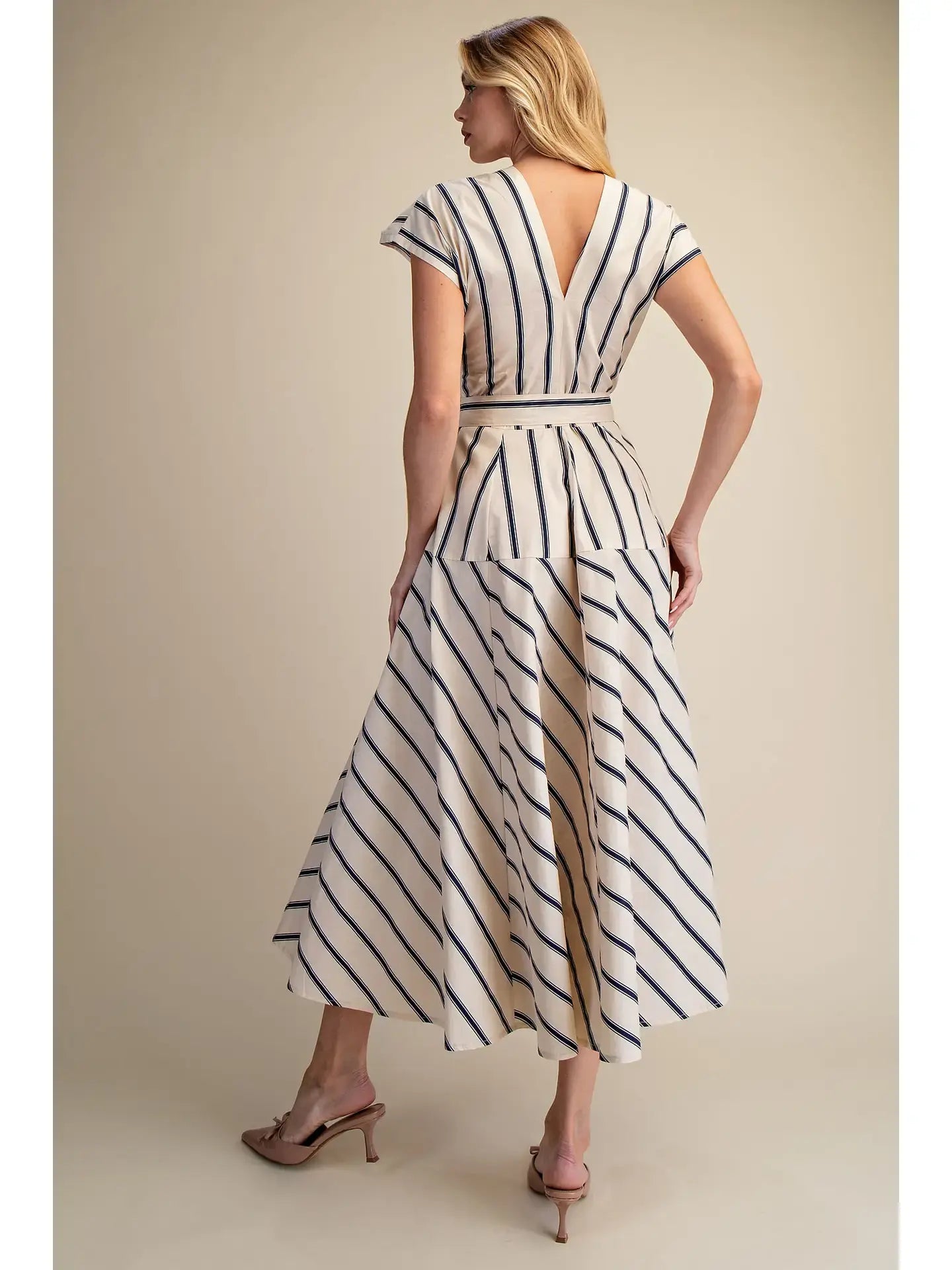 SSLV VNECK STRIPED MIDI