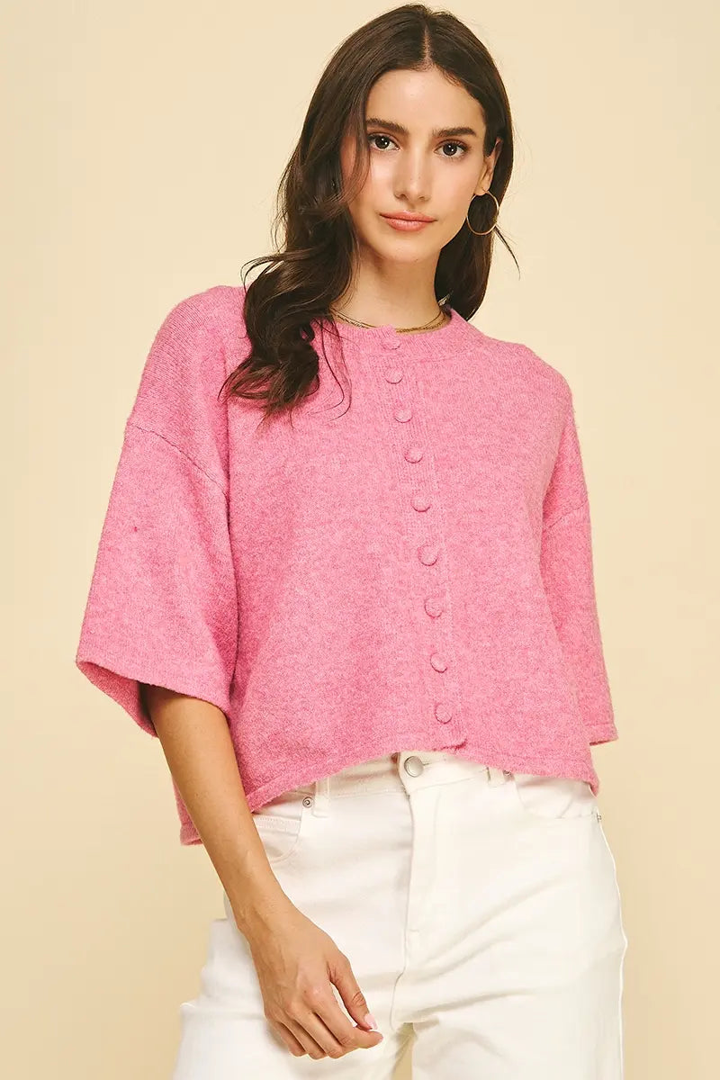 BUTTON DOWN SSLV SWEATER