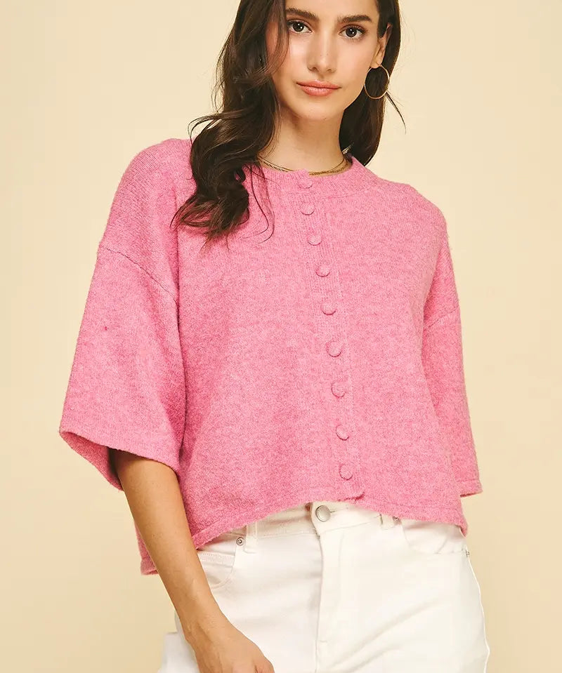 BUTTON DOWN SSLV SWEATER