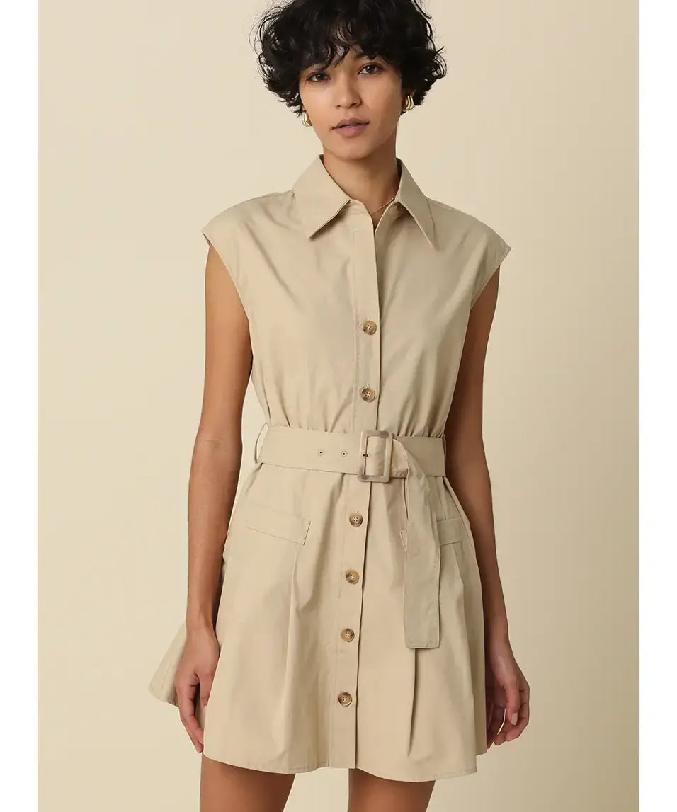 DONNA BELTED SLVLESS SHIRT DRESS