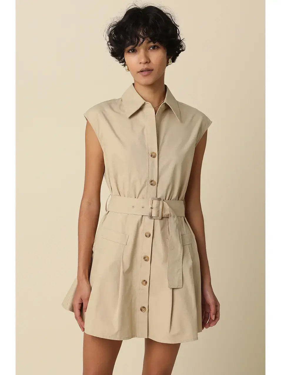 DONNA BELTED SLVLESS SHIRT DRESS