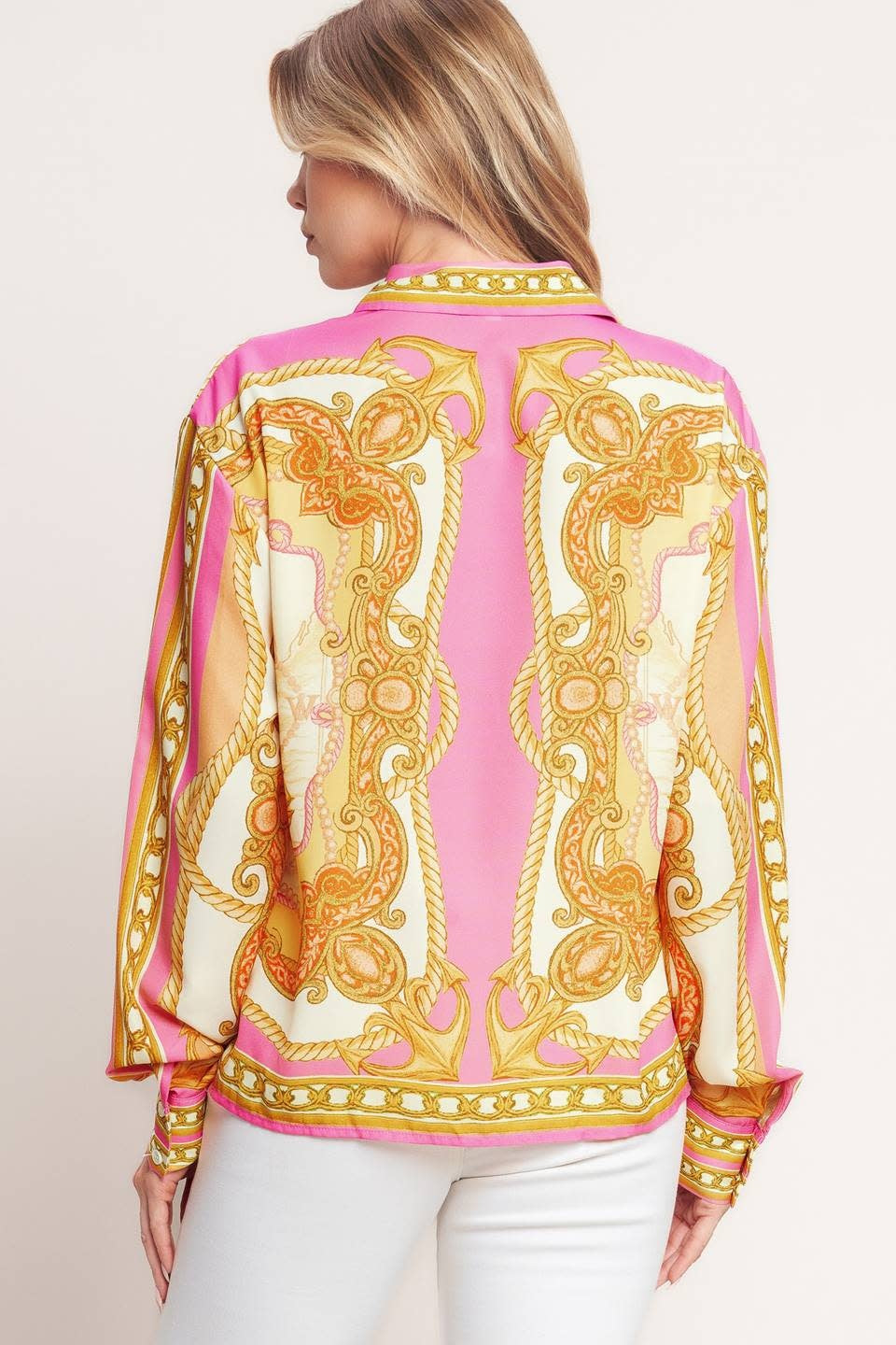 BAROQUE FLORAL BUTTON DOWN BLOUSE