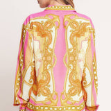 BAROQUE FLORAL BUTTON DOWN BLOUSE