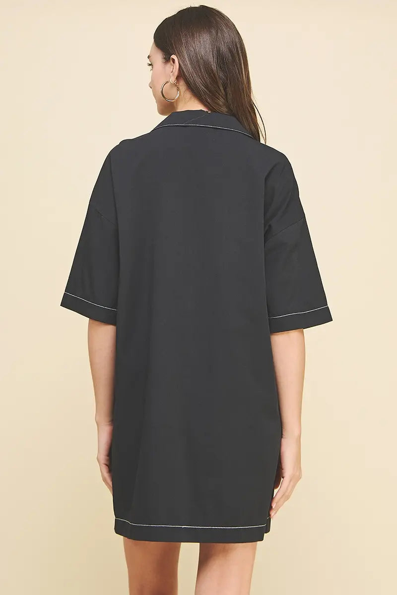 V NECK STITCH MINI DRESS