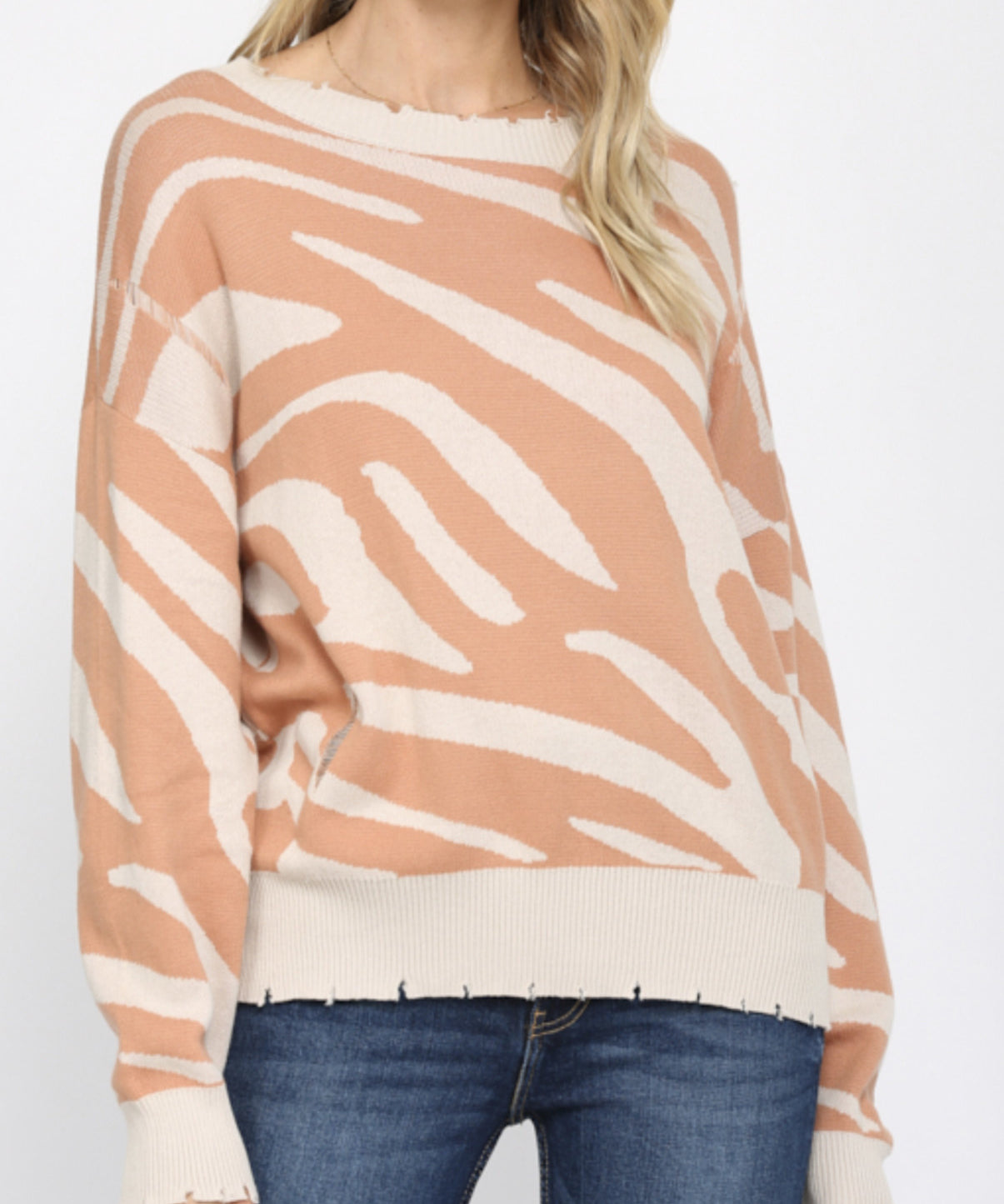 ANIMAL PATTERN DISTRESSED SWEATER