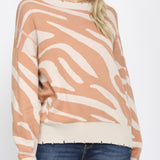ANIMAL PATTERN DISTRESSED SWEATER