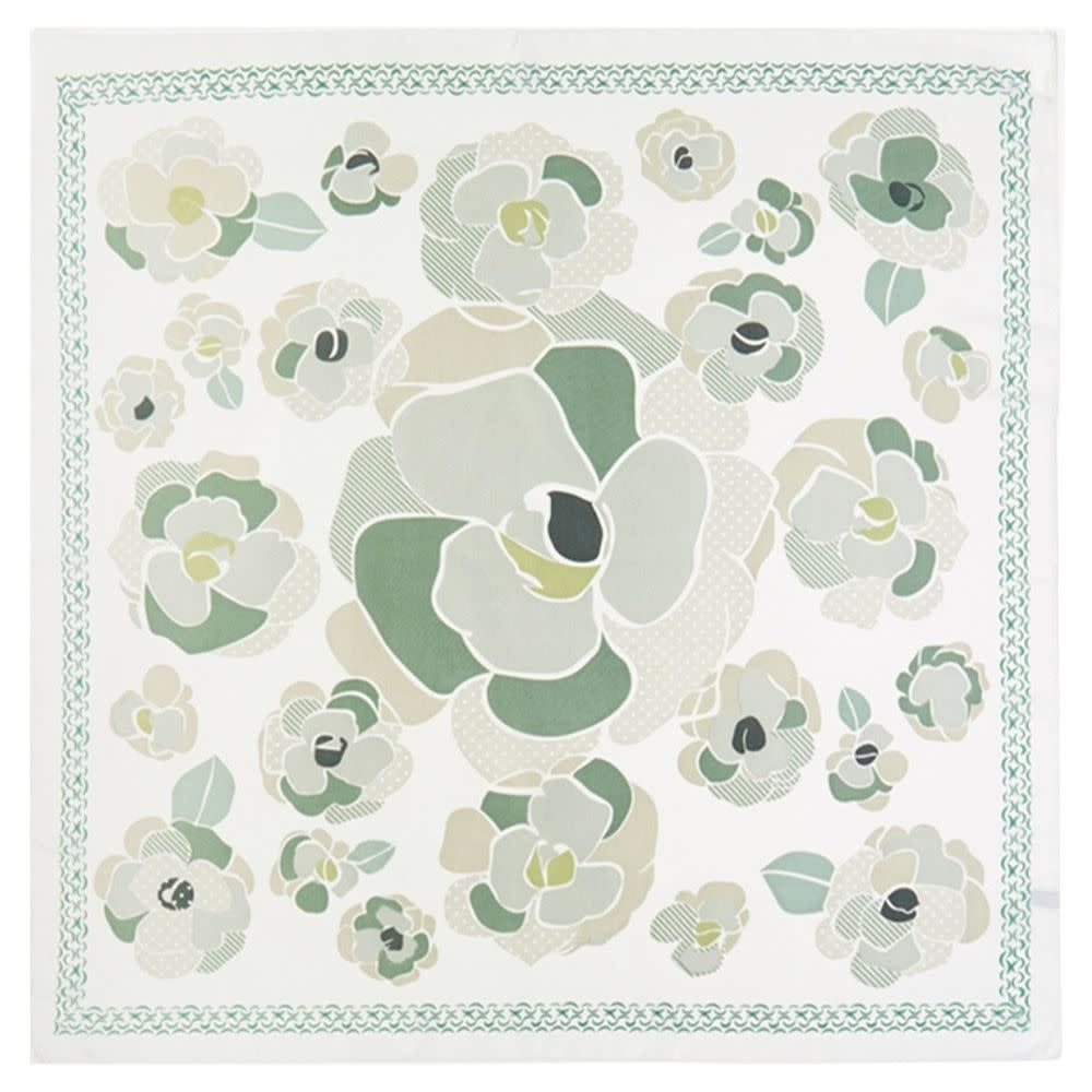 VINTAGE POPPY FLOWER OLIVE PRINT SILKY BANDANA