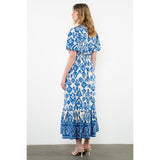PUFF SLEEVE IKAT PRINT MAXI DRESS