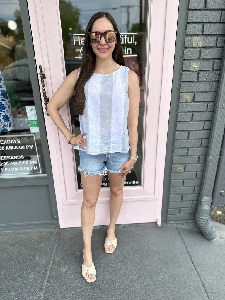 KELIS WIDE STRIPED SLVLESS LINEN TOP