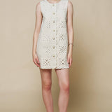 Pattern Embroidery Button Down Mini Shift Dress