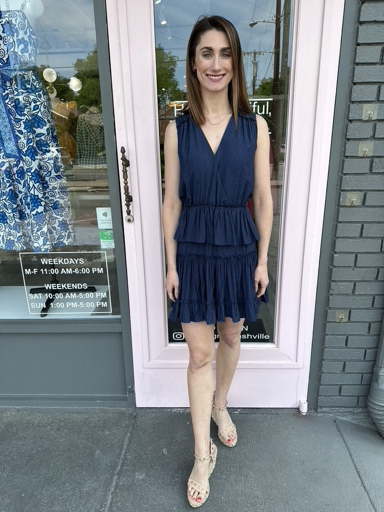 SLVLESS SURPLICE TIERED MINI DRESS W/ RUFFLE