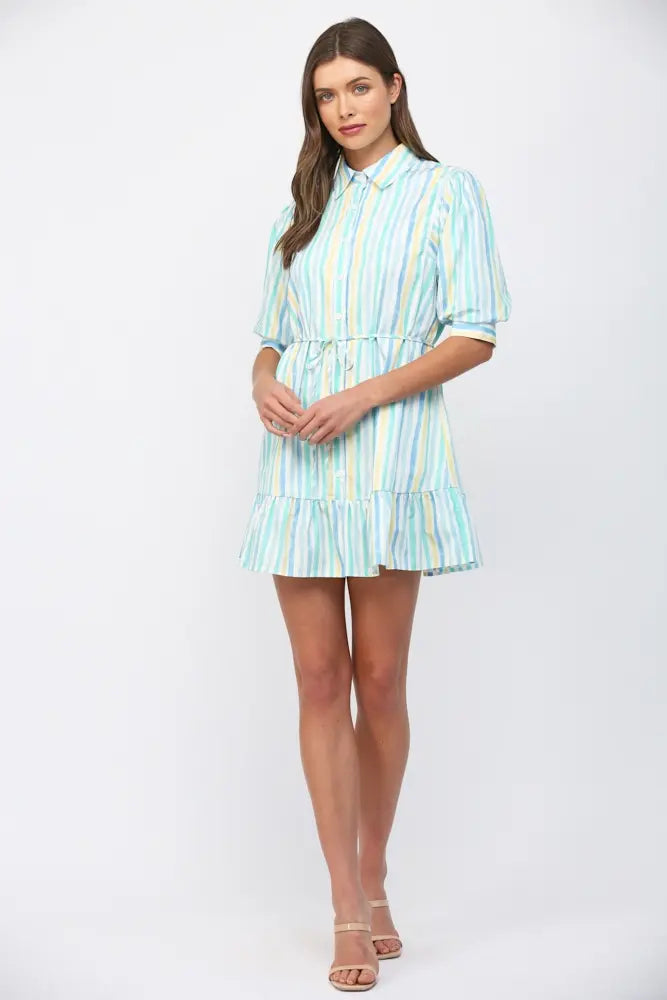 WATERCOLOR STRIPE PRINT MINI DRESS