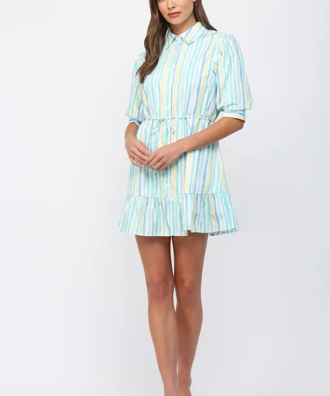 WATERCOLOR STRIPE PRINT MINI DRESS