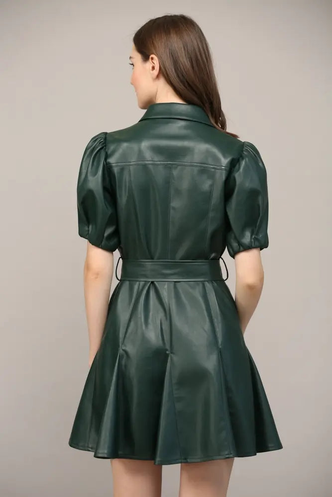 SSLV FAUX LEATHER DRESS