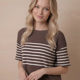 SSLV KNIT STRIPE BROWN TOP