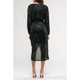 SEQUIN SURPLICE MIDI DRESS