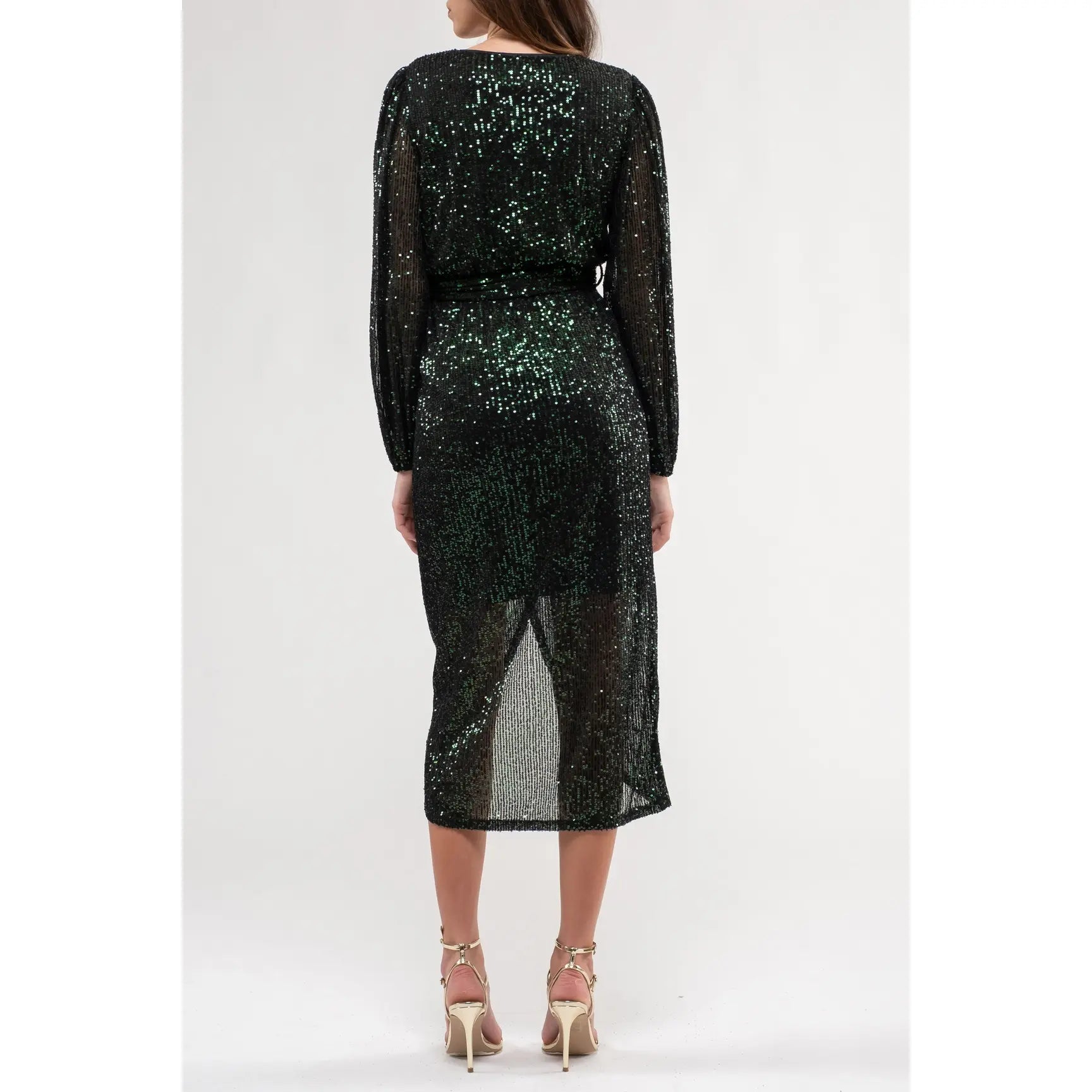 SEQUIN SURPLICE MIDI DRESS
