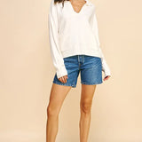 COLLARED VNECK SWEATER W/FRONT POCKETS