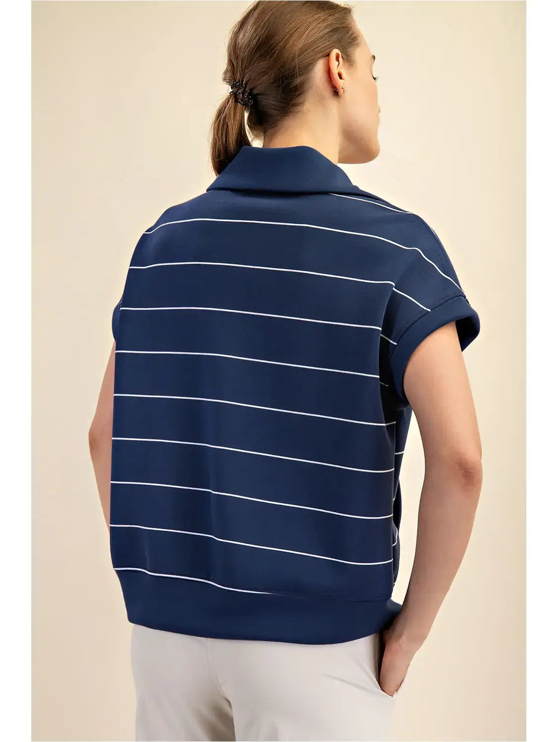 STRIPE QUARTER ZIP PULLOVER