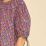 GEOMETRIC PRINT PUFF SLEEVE BLOUSE