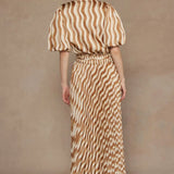 WAVY STRIPE PLEATED MIDI SKIRT