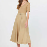VNECK SSLV KNIT TOP MIDI