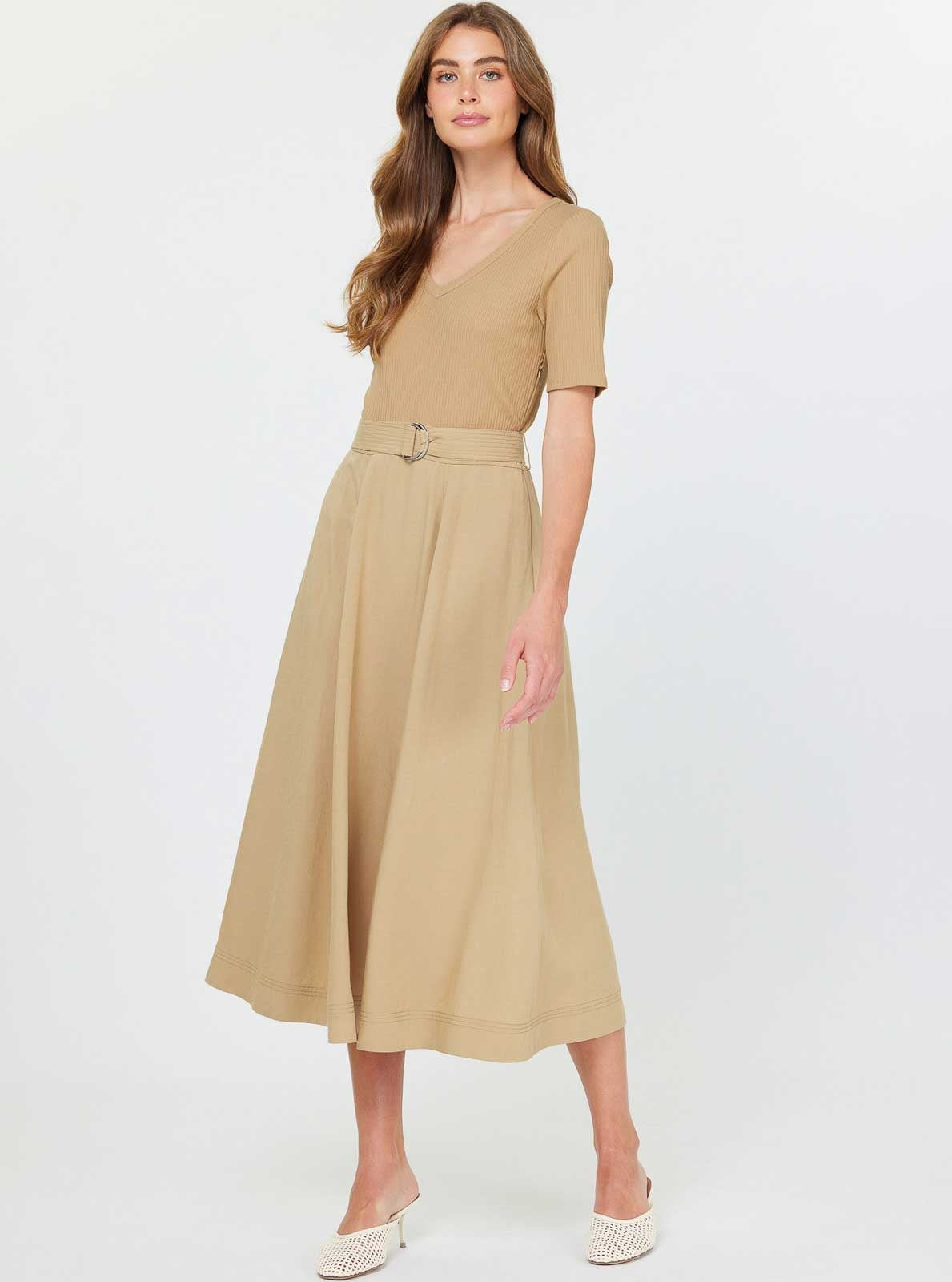 VNECK SSLV KNIT TOP MIDI
