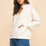 COLLARED VNECK SWEATER W/FRONT POCKETS