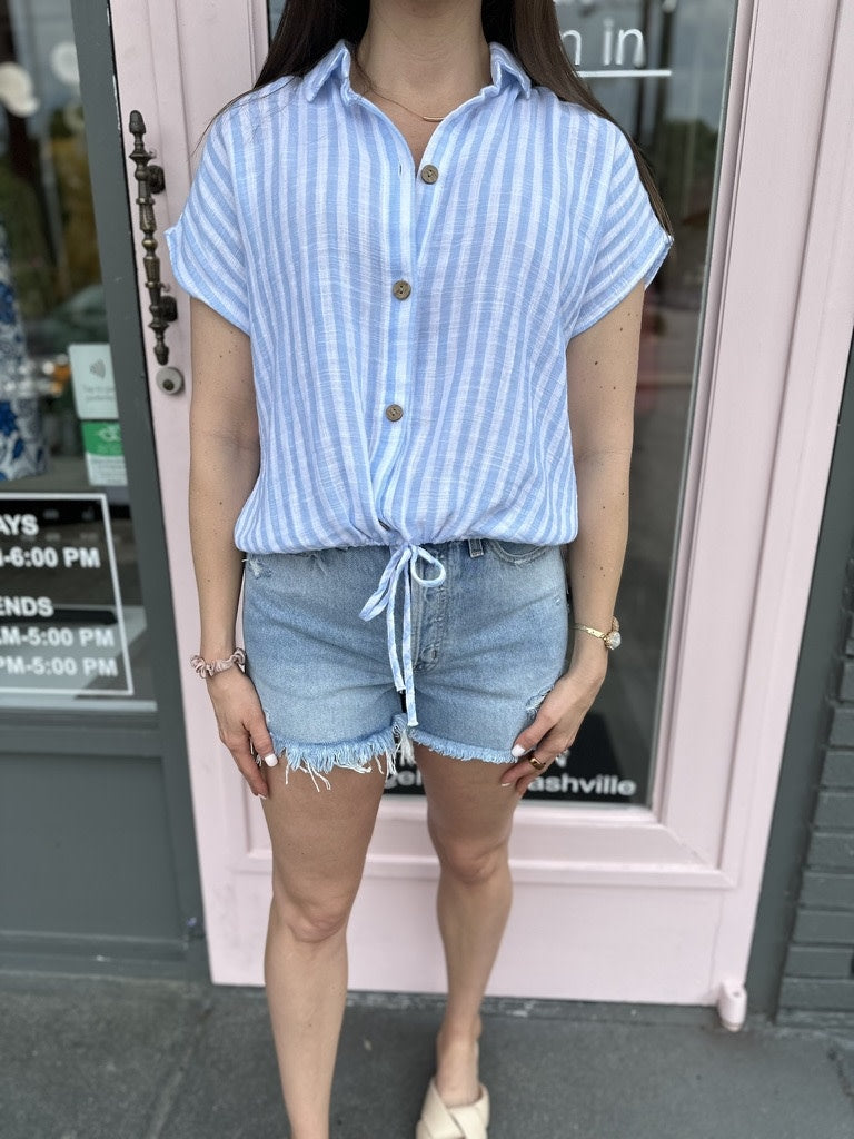 RAYLIE STRIPED DRAWSTRING WAIST TOP