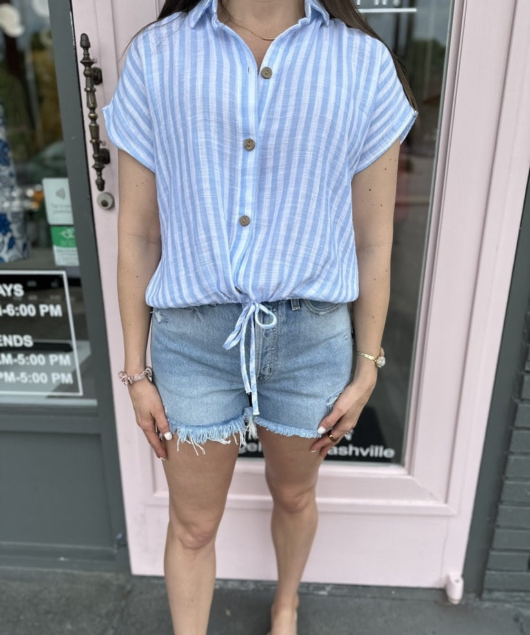 RAYLIE STRIPED DRAWSTRING WAIST TOP
