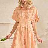 SSLV PLEATED STRIPE MINI SHIRT DRESS