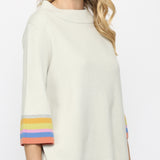 MOCK NECK BELL SLV W/STRIPES
